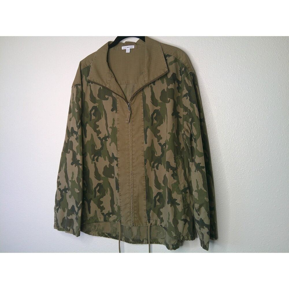 James Perse Army Green Tan Camo Print Zip Band Neck Long Sleeve Jacket 4 / XL - Picture 4 of 16